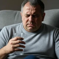 Ilustração de homem sentindo efeitos colaterais do Viagra como dor de cabeça e rubor facial, mas com pose empoderada indicando melhora na disfunção erétil